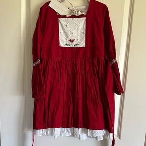 Well Dressed Wolf Red Long Sleeve Dress with Embroidered Detail